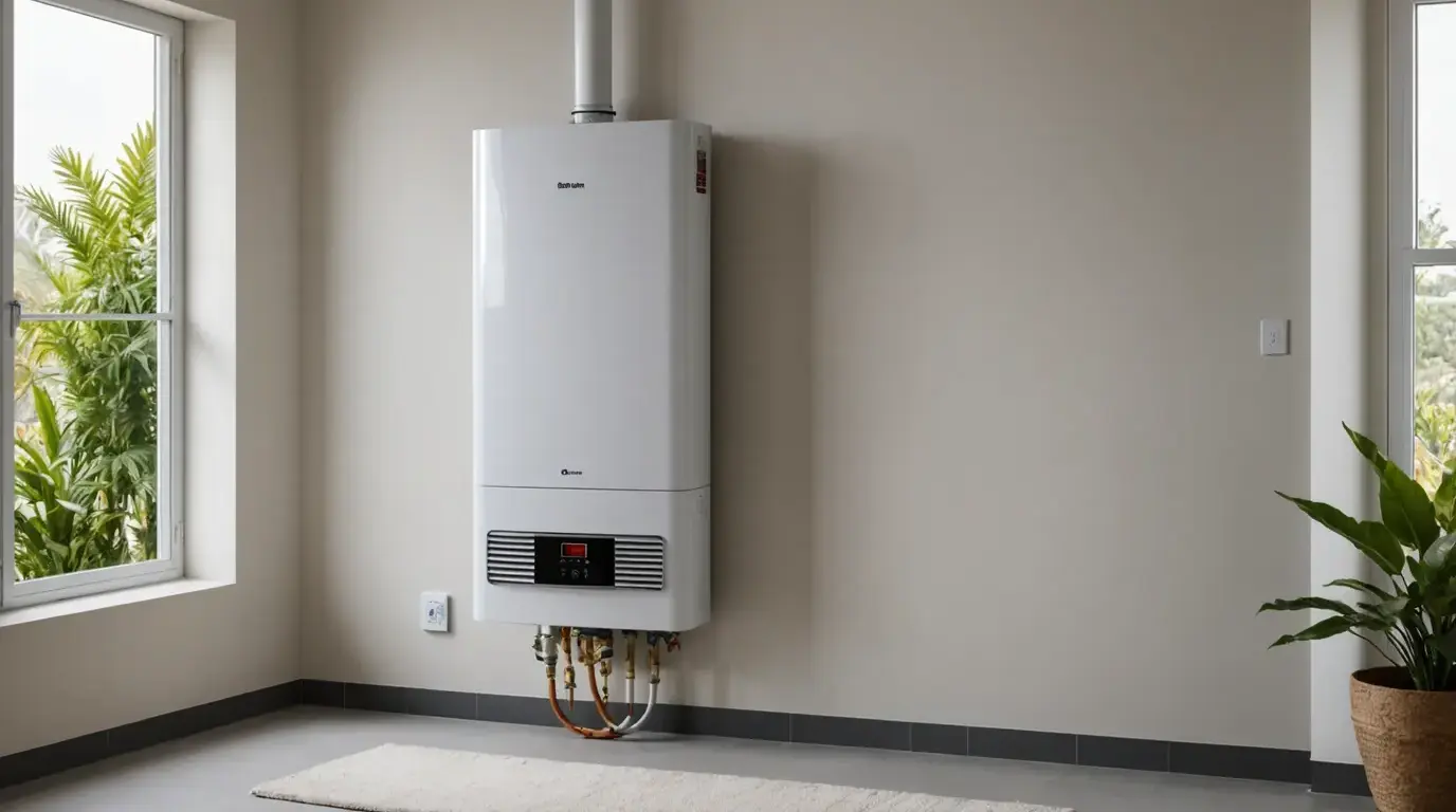 Aquecedor de água a gás instalado em área ventilada