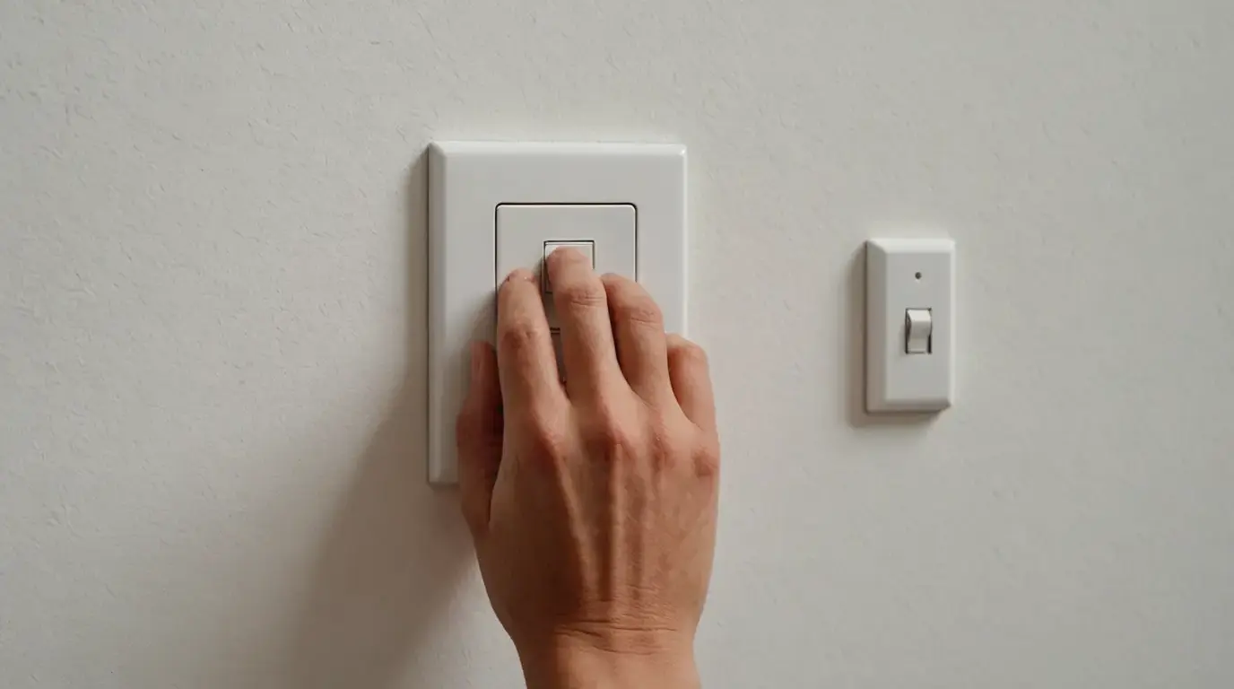 Mão desligando o interruptor de luz em casa