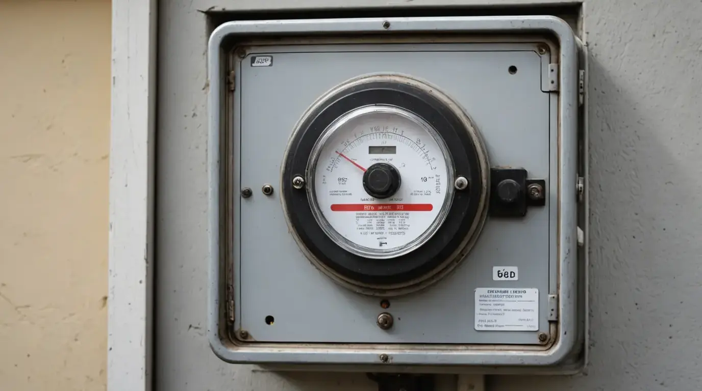 Medidor de energia antigo de ponteiros na caixa do padrão