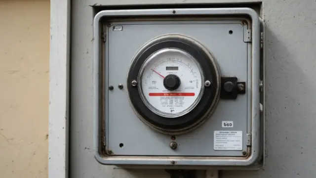 Medidor de energia antigo de ponteiros na caixa do padrão
