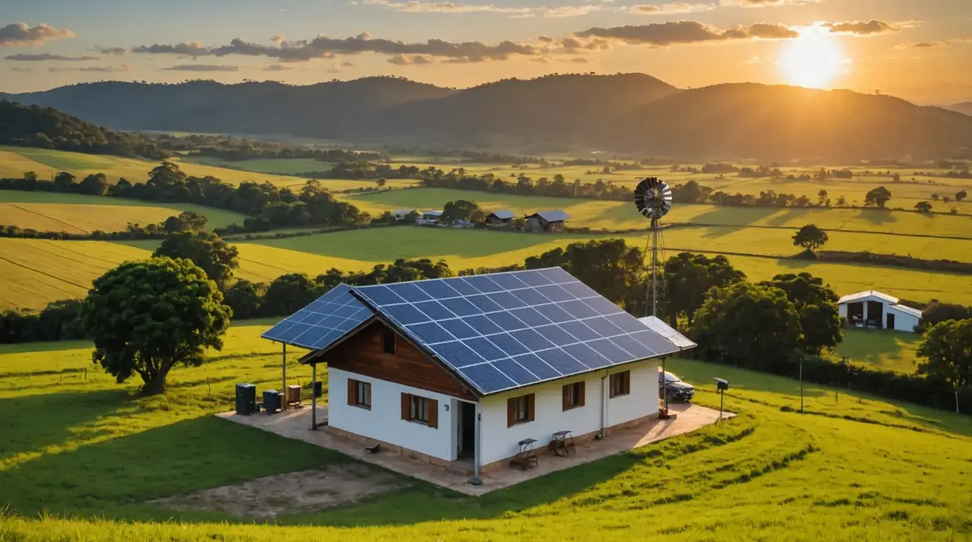Casa de campo isolada com placas solares e baterias