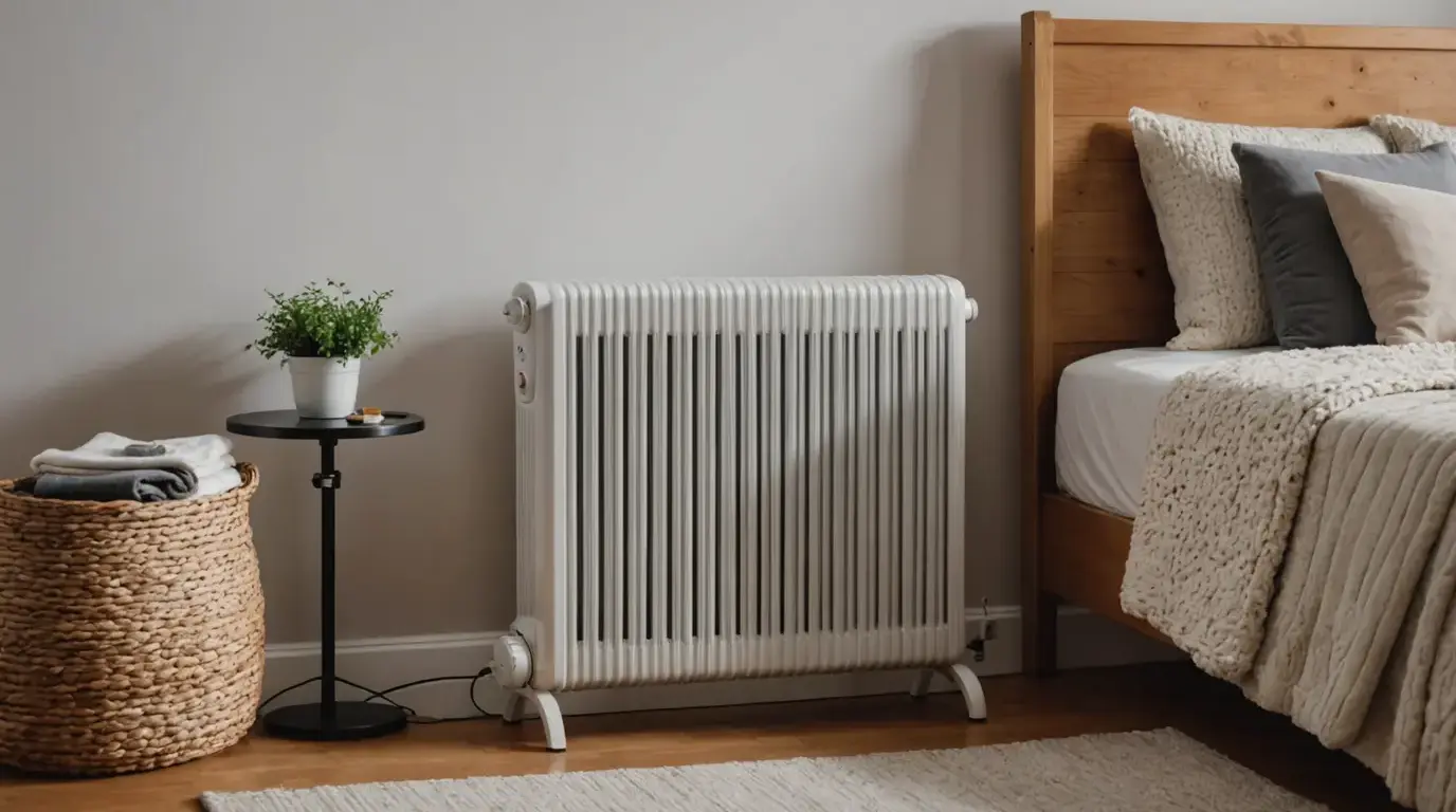 Aquecedor a óleo em um quarto no inverno