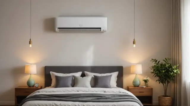 Ar-condicionado split instalado na parede de um quarto