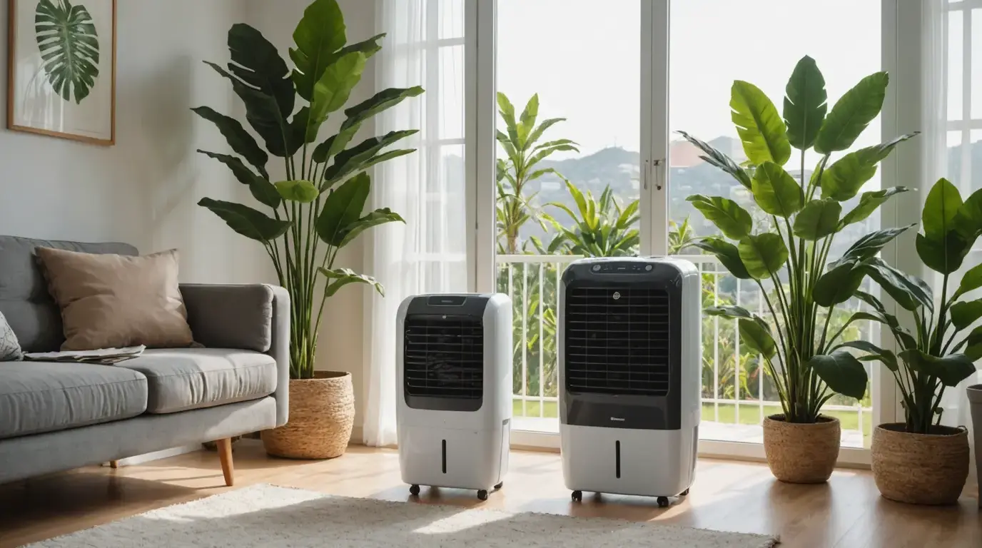 Climatizador de ar em uma sala ventilada