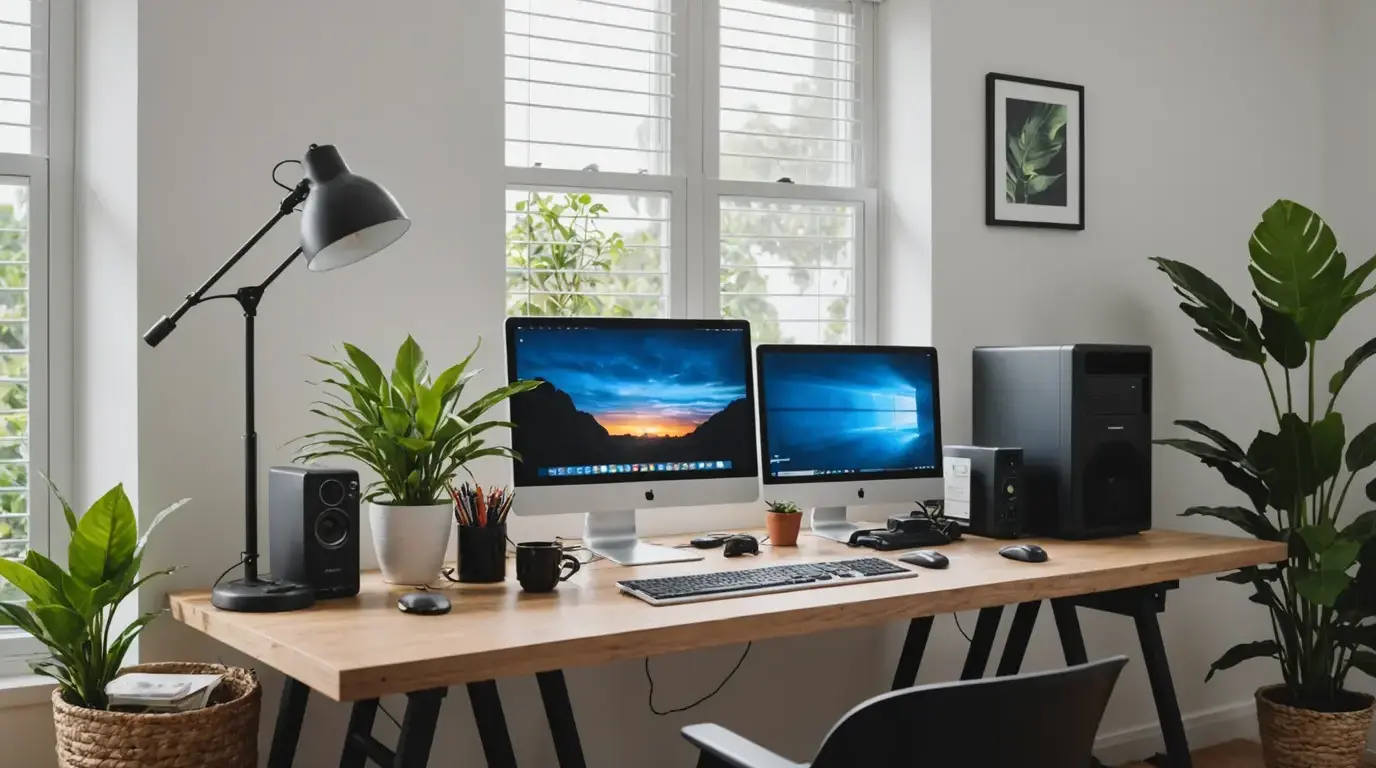 Computador de mesa em um escritório em casa