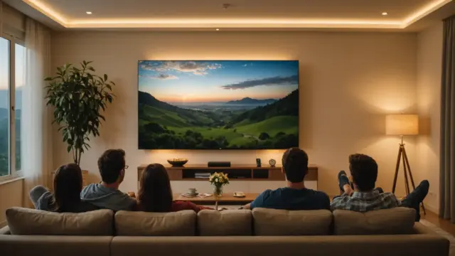 TV de tela grande na parede da sala
