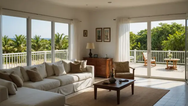 Casa de temporada fechada com móveis cobertos